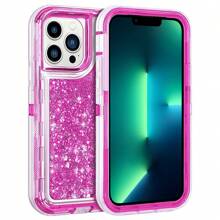 Modes Wireless For IPhone 15 Pro 6.1 Inch Dual Layer Protective Shockproof Tough Defender Sparkling Liquid Glitter Heart Case Cover - 粉色 - 查看 2