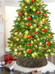 1pc- Christmas Decorations, Glitter Christmas Tree Skirt, 22 "Black And Gold Christmas Tree Skirt, For Fall/Winter Holiday Sparkle Decoration, Christmas Tree Stand Round Base Decoration, Artificial Tree Enclosure Room Home Decoration Best Gifts Birthday Room Decor - Multicolor - View 4