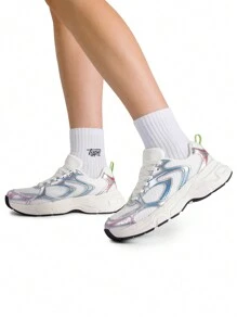 Women Platform Sneakers Fashion 2.35 Inch Chunky Heel Lace-Up Y2K-Style Sneakers Comfortable Tennis Lightweight Breathable Mesh Walking Casual Shoes - Nhiều màu - Xem 7