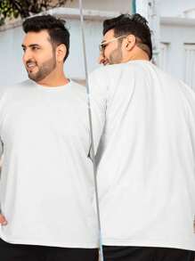 Men's Casual Basic Plus Size Plain T-Shirt 100% Cotton New Arrival - trắng - Xem 3
