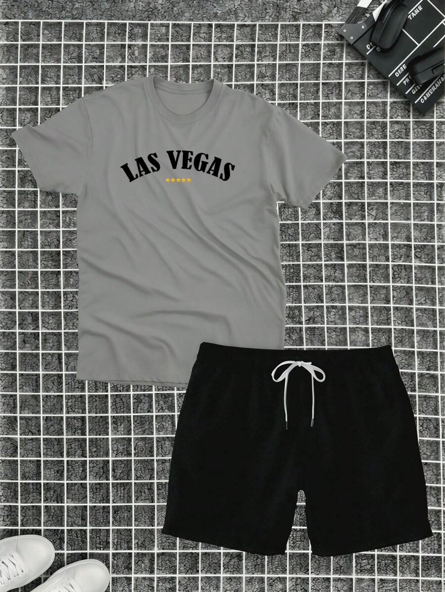 Las Vegas Kit Cotton T-Shirt + Tectel Shorts Summer Set - 灰色 - 查看 1