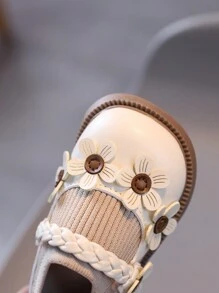1 paire de nouvelles chaussures pour tout-petits  et patchwork de tissu, chaussures de premier pas princesse avec semelle souple pour enfants, décor floral en PU à boucle et fermeture. Adorables chaussures bébé convenant pour le printemps/l'été/l'automne/l'hiver