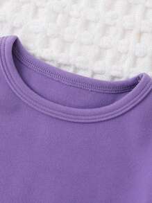 2pcs/Set Young Girl Solid Color Fleece Crew Neck Pullover And Pants Suit, Autumn/Winter - Multicolor - View 7