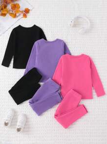 2pcs/Set Young Girl Solid Color Fleece Crew Neck Pullover And Pants Suit, Autumn/Winter - Multicolor - View 2