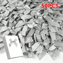 Paquete de 50 lazos de cinta de satén, para envolver regalos, decoración, hacer diademas y pinzas para el cabello, cestas de regalo, paquetes de cumpleaños, decoraciones navideñas, decoración de oficina, coronas, bodas, despedidas de soltera, suministros de fiesta de San Valentín