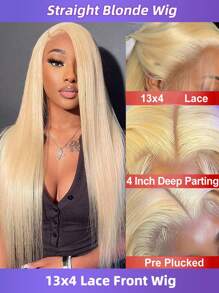 Peruca Frontal de Renda Loira de Cabelo Humano Reto 613, 13x4, Pré-Raspado, 20-28 Polegadas, Densidade de 150%, Renda Transparente, para Mulheres na Cor 613