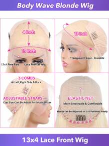 Peruca Frontal de Renda Loira de Cabelo Humano Reto 613, 13x4, Pré-Raspado, 20-28 Polegadas, Densidade de 150%, Renda Transparente, para Mulheres na Cor 613