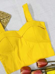 Cropped Top With Bengaline Cups - Yellow - View 3