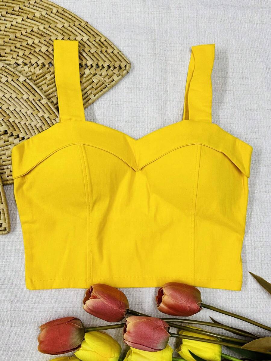 Cropped Top With Bengaline Cups - Yellow - View 1