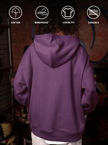 UZISER Essentials 秋季街头运动风宽松女式个性化字母图案落肩套头卫衣 - 紫色 - 查看 3