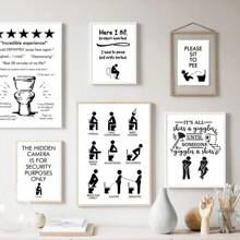 1 件墙壁艺术帆布画有趣的厕所男孩黑白北欧海报和印刷品墙壁画适用于客厅浴室俱乐部装饰无框 - 彩色 - 查看 2