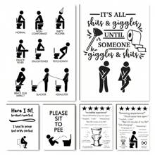 1 件墙壁艺术帆布画有趣的厕所男孩黑白北欧海报和印刷品墙壁画适用于客厅浴室俱乐部装饰无框 - 彩色 - 查看 5