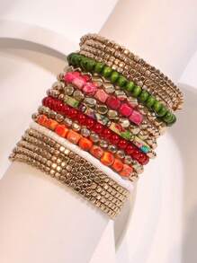 18pcs/Set Crystal & Baroque Pearl Stacked Bracelet Set, Suitable For Women Formal Events & Daily Wear - 18PC/SET Stacking Bracelet Set - View 4