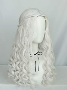 Klassische Mode Königin Perücke, lange, voluminöse Lockenpracht, Pferdeschwanz, halb hoch, halb runter, hitzebeständiges synthetisches weißes Haar, Anime Cosplay Perücke für Frauen, tägliche Party Kostüme & natürlich aussehende mittlere Scheitel weiße lockige Prinzessin Perücke für Urlaub, Geburtstag, Thanksgiving, Weihnachtsgeschenke, 1 Stück Perückenkap - Weiss - Übersicht 5