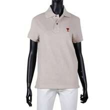 AMI Men's Heart Logo Polo Shirt Beige
