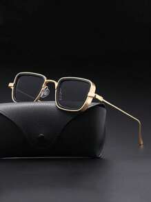 1 件装复古粗框金属方形时尚男士眼镜（不含眼镜盒）街头风格，适合搭配毛衣夹克运动衫连帽衫皮裤和工装裤 - 彩色 - 查看 6