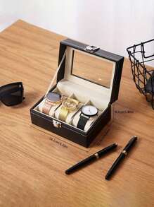 1pc Multi-Slot PU Leather Watch Box, Watch Display Storage Case, Watch And Jewelry Display Box, Watch Organizer Case, Retro Small Jewelry Bracelet Watch Display Cabinet, Suitable For Vanity, Bedroom, Bathroom, Office, Desk Home Storage - Multicolor - View 11