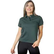 Women's Baby Look Polo Shirt - xanh quân đội - Xem 1