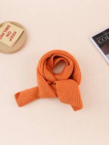 1pc Kids' Knit Solid Color Vertical Stripe Warm Neck Scarf, Unisex, Autumn/Winter