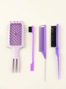 4pcs Styling Hair Brush Set, Hollow Out Comb, Teasing Brush, Rat Tail Comb & Edge Control -, Fragrance-Free, Ideal For All Hair Types - Multicolor - View 12