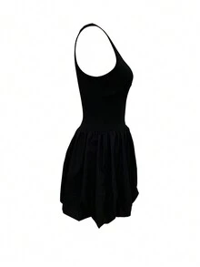 Blazique 欧美时尚女士无袖紧身荷叶边吊带背心吊带裙 - 黑色 - 查看 3