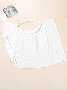 1pc Breathable Cotton Muslin Multi-Function Nursing Cover, Breastfeeding Scarf, Stroller Sun Shade & Wind Protector - White - View 2