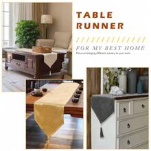 Table Runner Brilliant Faux Linen Table Runner Machine Washable Dining Table Runner For Living Room Bridal Shower - Beige - View 6