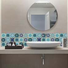 10pcs Ditsy Floral Retro Ceramic Tile Wall Stickers - Instantly Refresh Your Kitchen, Stairs, Bathroom And Cabinets With DIY Self-Adhesive Waterproof Wallpaper - Beautiful Wall Decor, Great Choice!