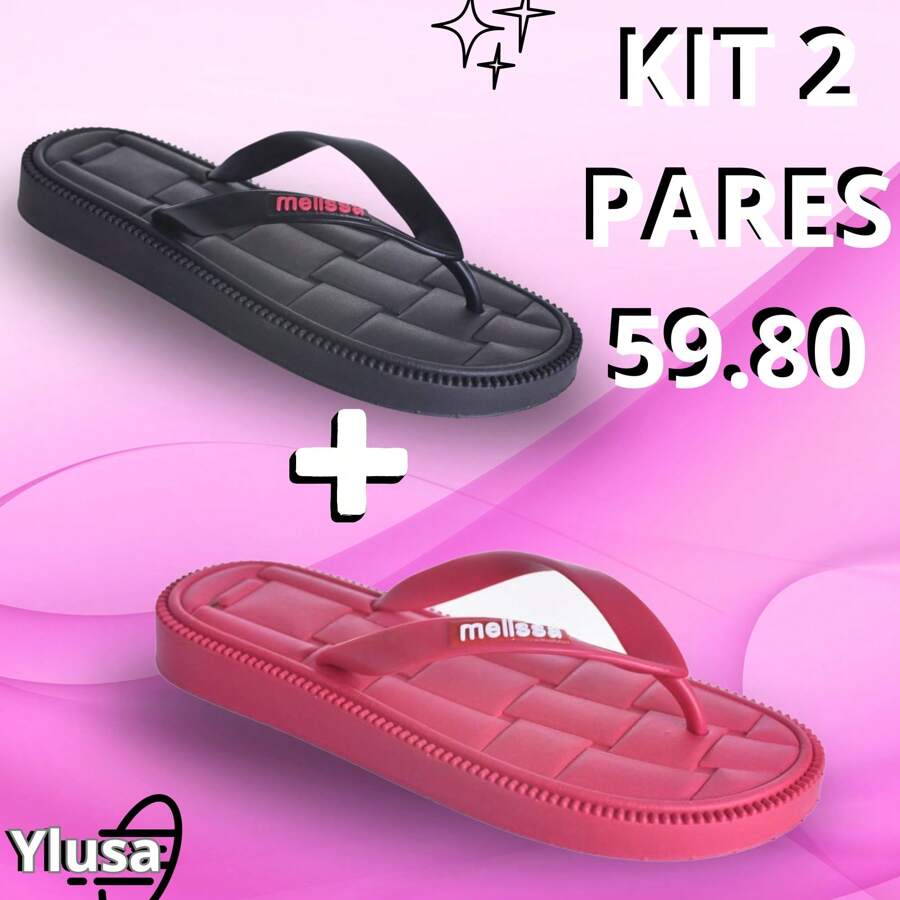 Kit 2 Soft And Comfortable Women's Flip Flops For Beach And Summer - CH.蜂蜜-黑-粉 - 查看 1