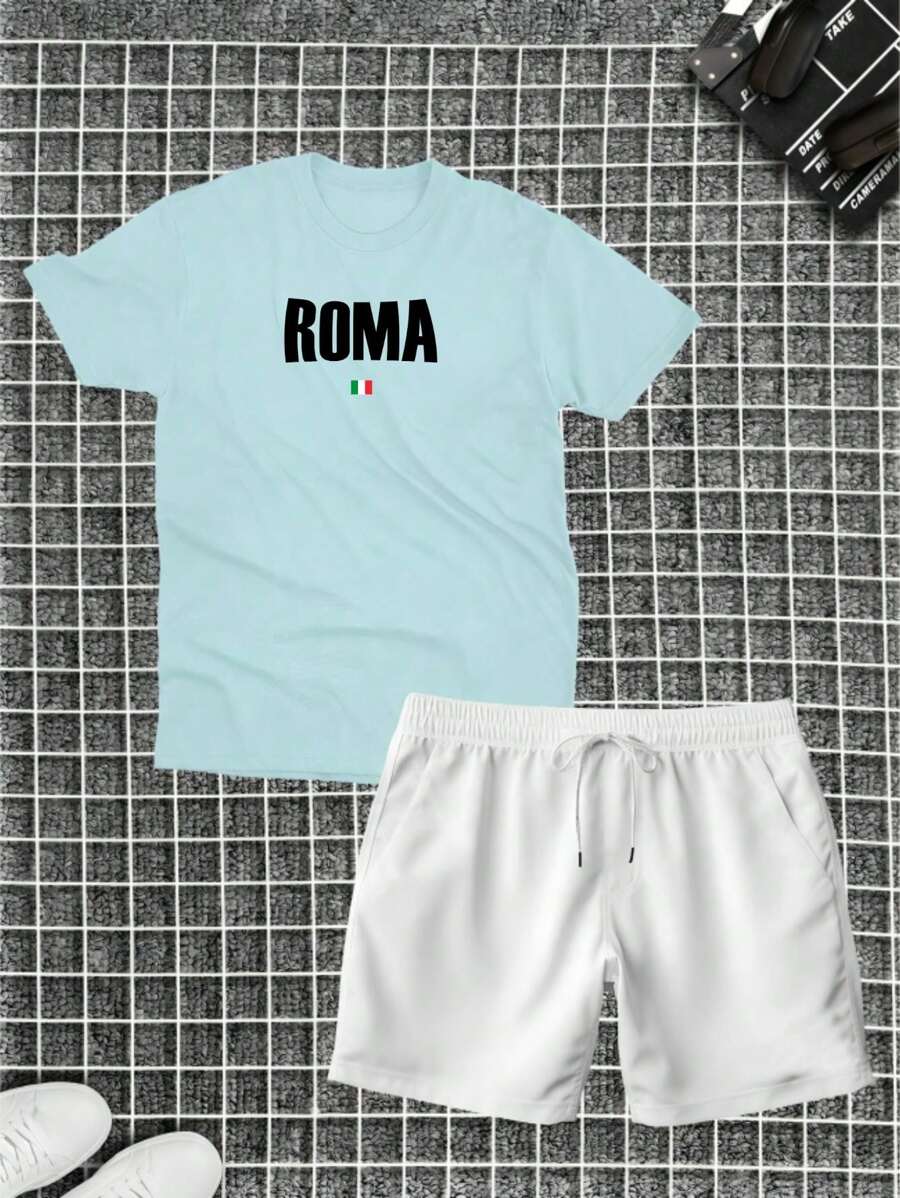 Roma Kit Cotton T-Shirt + Tectel Shorts Summer Set - Màu xanh nhạt - Xem 1