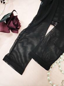 1 件刺绣网眼透明性感蕾丝边露肩衬衫，可作为外套或分层上衣穿着 - 黑色 - 查看 12