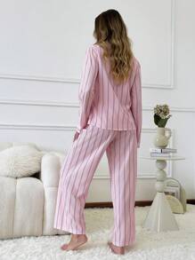 Nina Bonheur 2pcs Women Loose Comfortable Breathable Striped Long Sleeve Top & Pants Lounge Set, Cozy Outfit, Fall Winter Clothes