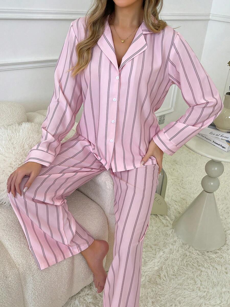 Nina Bonheur 2pcs Women Loose Comfortable Breathable Striped Long Sleeve Top & Pants Lounge Set, Cozy Outfit, Fall Winter Clothes
