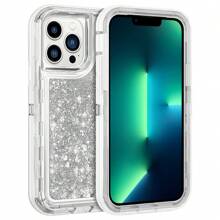 Modes Wireless For IPhone 15 Pro 6.1 Inch Dual Layer Protective Shockproof Tough Defender Sparkling Liquid Glitter Heart Case Cover - 銀色 - 查看 2
