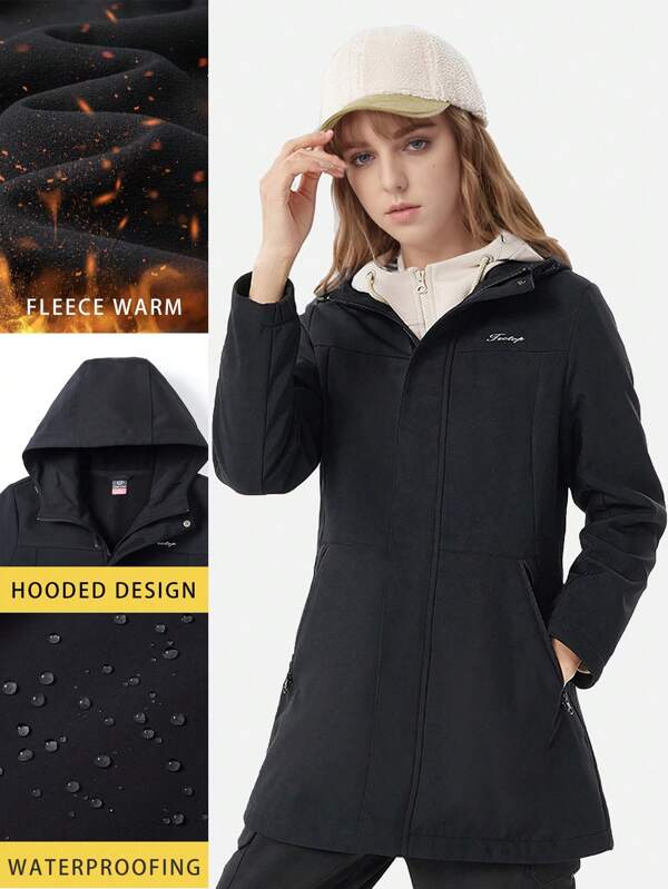 TECTOP Jaquetas com Capuz de Lã para Mulheres, Capa de Chuva para Caminhada com Revestimento Impermeável, Casaco de Neve Quente para Inverno, Corta-vento para Montanha ao Ar Livre