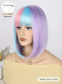 Rainbow Wigs For Women Short Wig With Bangs Bob Colorful Wigs Shoulder Length Rainbow Wig Synthetic Wigs For Cosplay Party Halloween Use 14 Inch - Multicolor - View 3