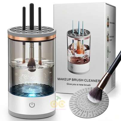 Máquina limpiadora de brochas de maquillaje eléctrica de alta eficiencia, limpiador automático de brochas de maquillaje, adecuada para una variedad de brochas de maquillaje, lavado de varias a la vez, poder de limpieza en profundidad, incluida una almohadilla de silicona, adecuada para brochas de maquillaje de tamaño irregular, conveniente, rápida, limpia y higiénico