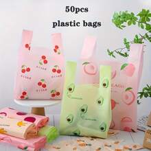 超值装 50/100 件一次性背心式袋、购物袋、塑料手提袋、包装袋、水果袋、礼品袋、卡通包装袋、强承载力垃圾袋，适用于商店、厨房、浴室、家庭、家居用品 - 彩色 - 查看 3