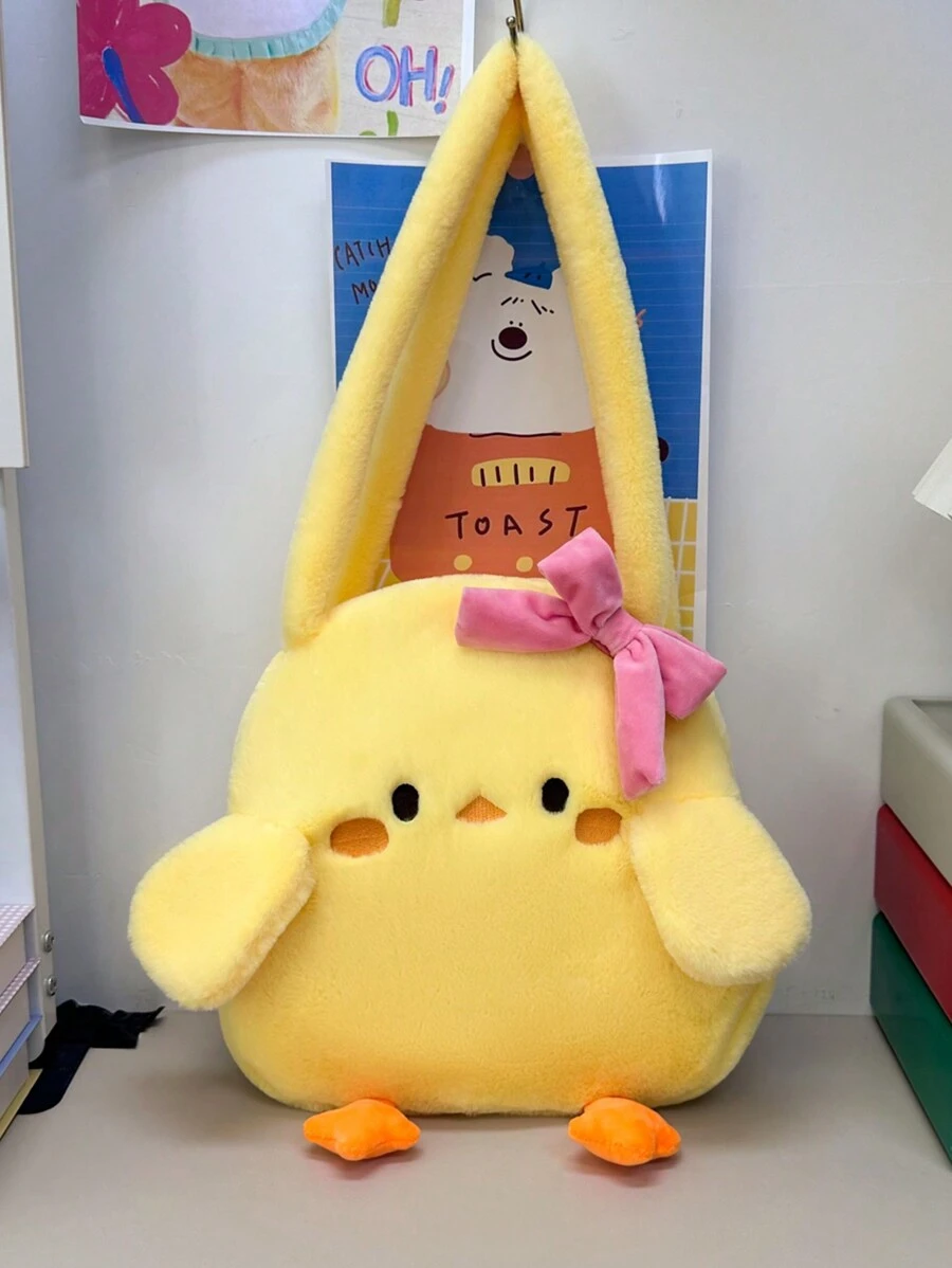 可爱小鸡毛绒手提包，毛绒单肩包秋冬新款休闲卡通手提包 - 黃色 - 查看 1