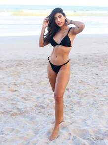 Triangle Bikini With Removable Pads And Lined Beads - Style And Comfort In The Right Measure - Negro - Ver 5
