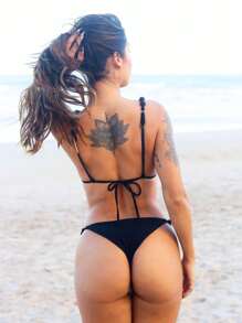 Triangle Bikini With Removable Pads And Lined Beads - Style And Comfort In The Right Measure - Negro - Ver 2