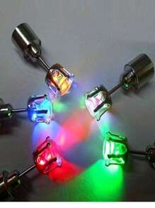 1 Cặp, Hoa tai nhấp nháy nhiều màu sắc thú vị có đèn LED, Hoa tai đổi màu nhiều màu, Hoa tai Zirconia dự tiệc thời trang mới cho cả nam và nữ, Vật dụng dự tiệc phát sáng trong bóng tối - nhiều màu - Xem 2