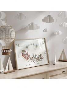 1 件圣诞节海报可爱卡通绘画海报麋鹿圣诞老人帆布印刷节日海报墙壁艺术装饰画家居装饰无框，圣诞礼物 - 彩色 - 查看 4