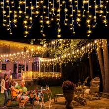 Đèn Giáng sinh Icicle dùng nguồn USB - 96 đèn rèm LED với 19 giọt Icicle, 4M/13ft, Đèn dây trong nhà ngoài trời bằng nhựa ABS với 8 chế độ chiếu sáng, Điều khiển từ xa cho phòng ngủ, hiên nhà, cây thông, nhà và đồ trang trí Giáng sinh, trang trí phòng, trang trí Giáng sinh, đèn Giáng sinh, trang trí phòng ngủ, trang trí nhà, trang trí tiệc, lễ hội ngày lễ, quà tặng Giáng sinh, lễ Tạ ơn, đồ trang trí cây thông Noel - Đèn thanh băng điều khiển từ xa USB - Xem 3