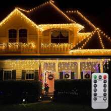 Đèn Giáng sinh Icicle dùng nguồn USB - 96 đèn rèm LED với 19 giọt Icicle, 4M/13ft, Đèn dây trong nhà ngoài trời bằng nhựa ABS với 8 chế độ chiếu sáng, Điều khiển từ xa cho phòng ngủ, hiên nhà, cây thông, nhà và đồ trang trí Giáng sinh, trang trí phòng, trang trí Giáng sinh, đèn Giáng sinh, trang trí phòng ngủ, trang trí nhà, trang trí tiệc, lễ hội ngày lễ, quà tặng Giáng sinh, lễ Tạ ơn, đồ trang trí cây thông Noel - Đèn thanh băng điều khiển từ xa USB - Xem 1