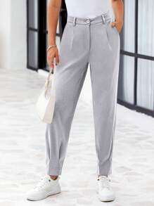Women's High Waisted Pants Dressy Casual Ankle Length Work Office Trouser Slacks With Pockets - Xám - Xem 3