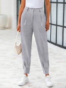 Women's High Waisted Pants Dressy Casual Ankle Length Work Office Trouser Slacks With Pockets - Xám - Xem 4