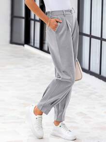 Women's High Waisted Pants Dressy Casual Ankle Length Work Office Trouser Slacks With Pockets - Xám - Xem 2