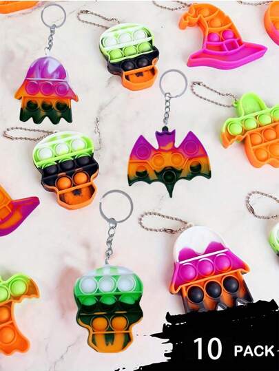 10/20 Pcs Random Halloween Mini Pop Fidget Sensory Toys,Silicone Stress Relief Toy Pack For Halloween Party Gifts, Treat Bag Goodies,Decompression Keychain Pendant Toy,Backpack Pendant,Christmas