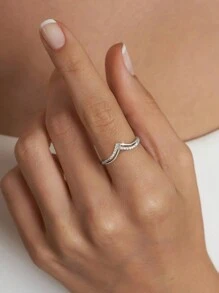 Esberry 1pc S925 Sterling Silver V-Shaped Engagement Ring Wedding Band For Women  Promise Ring Eternity Ring Fine Jewelry Gift